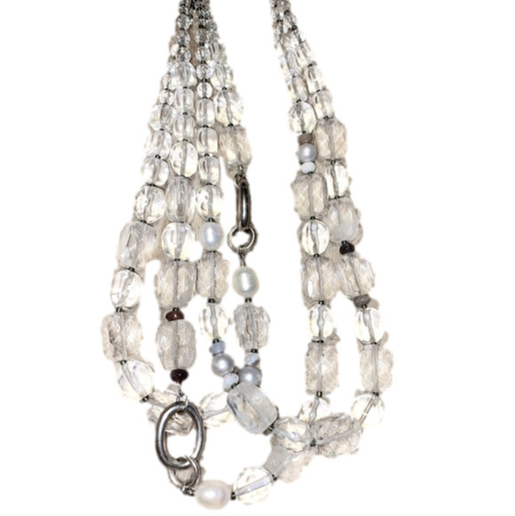 Silpada Sterling Rock Crystal Beaded 3 Strand w Pearl Necklace 18” + 2.5 - Picture 5 of 8